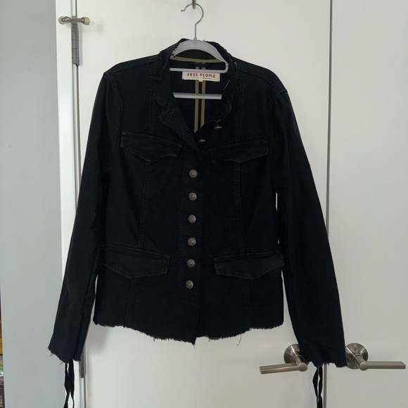 Free People Black Ella Sergeant Jacket Lace Up Sleeves - Picture 1 of 8